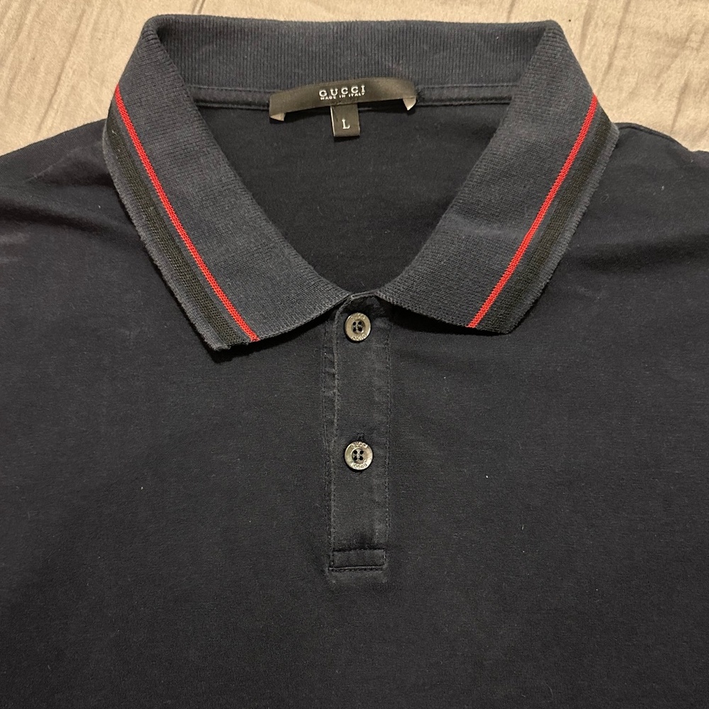 Gucci Navy Polo with striped collar